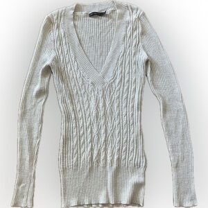 The Limited Cream V-Neck Cable Knit Sweater